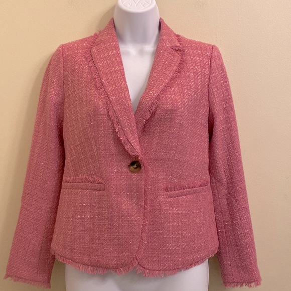 NWT Ann Taylor Newbury Blazer in Pink Tweed - Picture 3 of 12